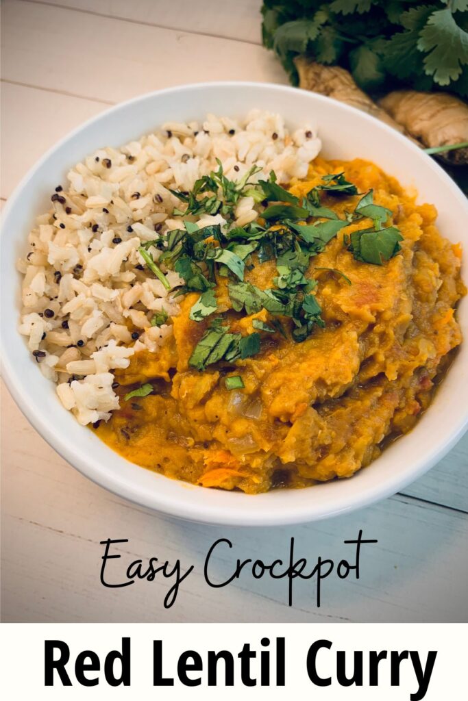 red lentil curry with rice and cilantro