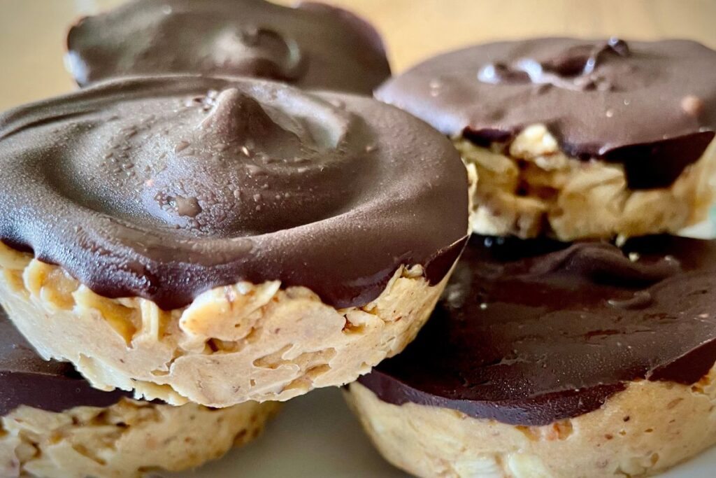 Plate with peanut butter cups stacked
