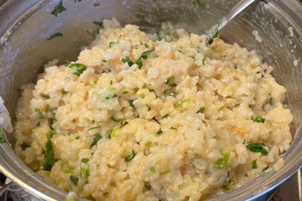 pot with cooked cilantro lime brown rice