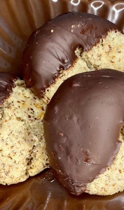 Chocolate Dipped Chewy Almond Cookies