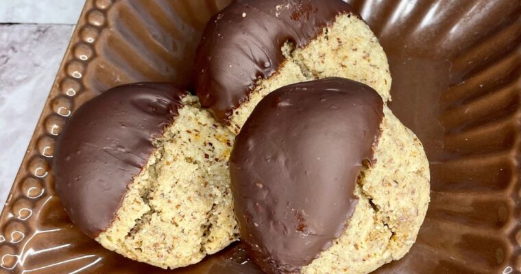 Chocolate Dipped Chewy Almond Cookies