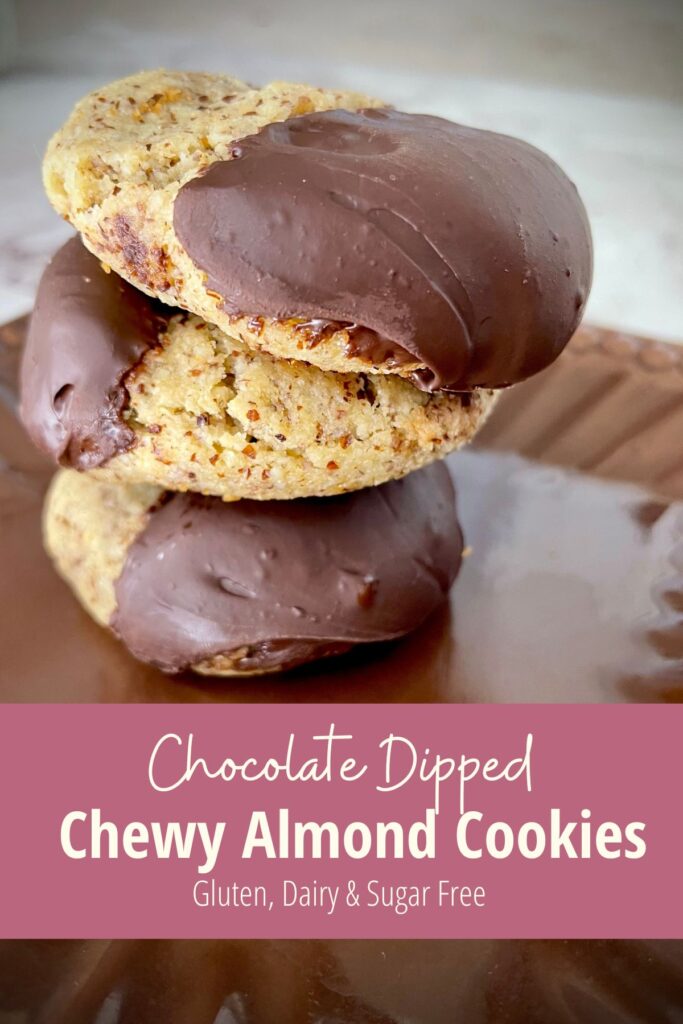 chewy almond cookies in chocolate