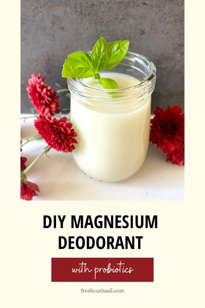 Magnesium Deodorant in bottle with flowers