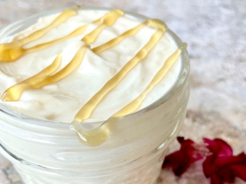 Eczema lotion drizzled with honey